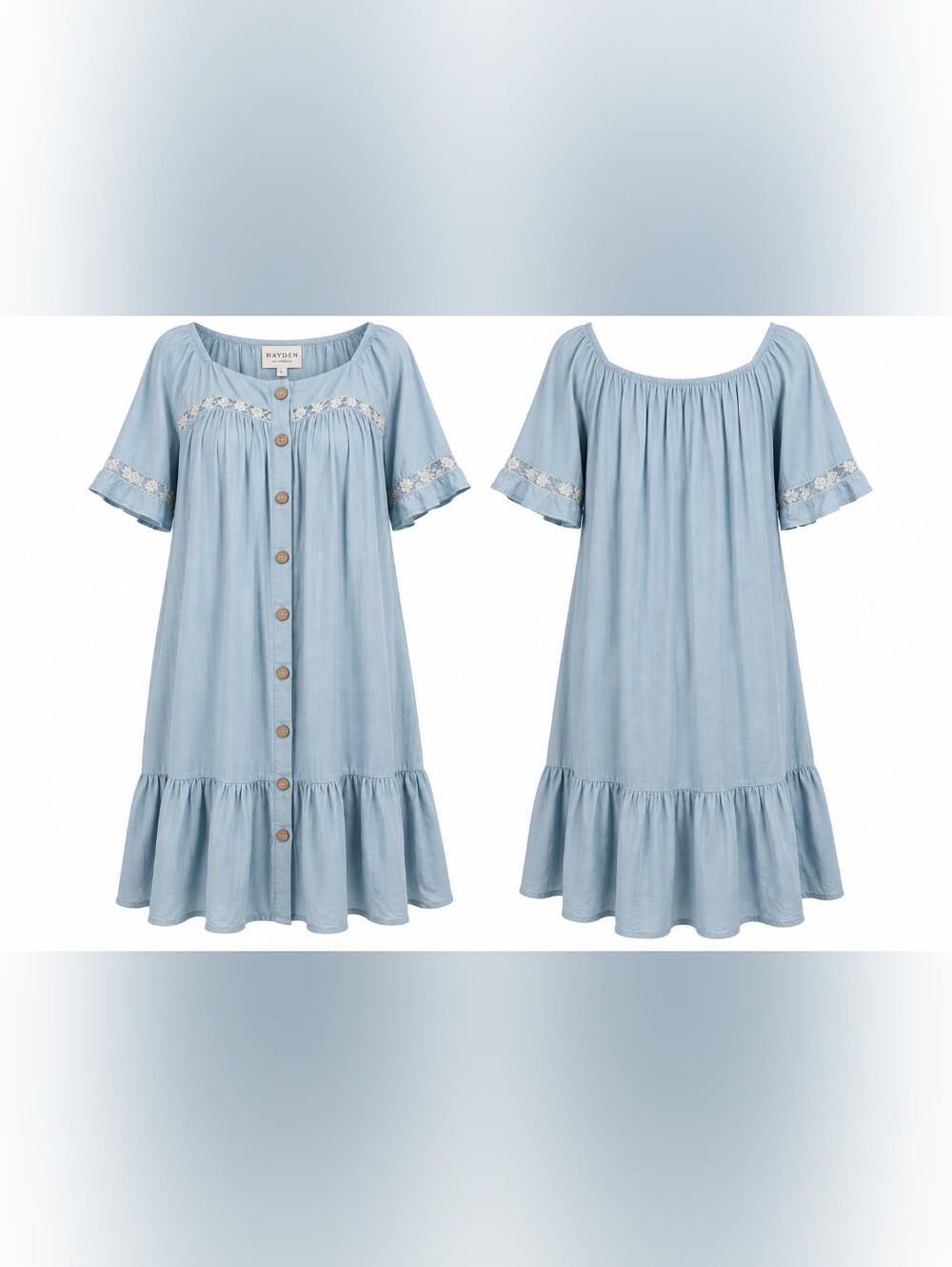 Hayden Los Angeles Blue Boho Lace Button Front Midi Dress Large Cowgirl Modest